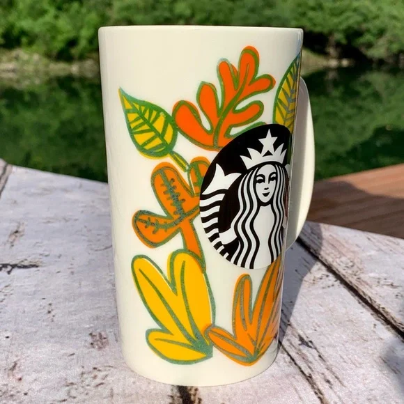 Starbucks 2016 Fall Autumn Leaves Harvest Tall Coffee Cup Mug 16 Oz October - Picture 5 of 12